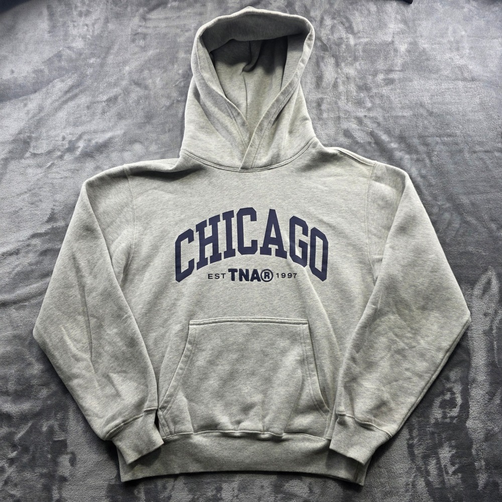 Aritzia TNA Sweatfleece Cozy‎ Fleece Hoodie Women's Small Gray Chicago Graphic